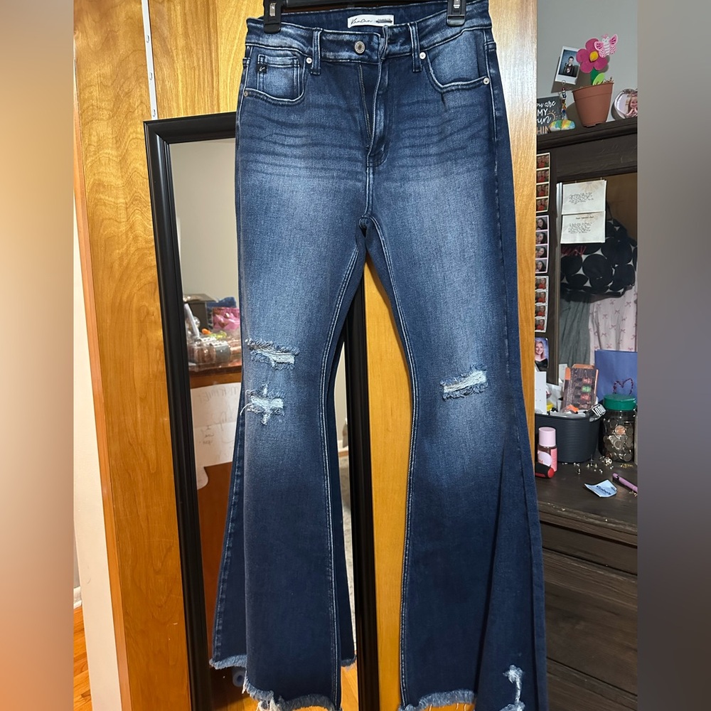 KanCan Dark Blue Distressed Flare Jeans